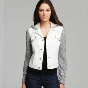 Free People White and Gray Distressed Jean Jacket